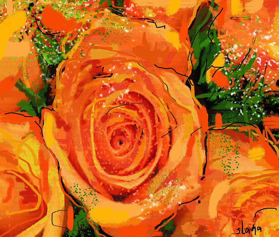 Orange Roses Digital Art by Sladjana Lazarevic