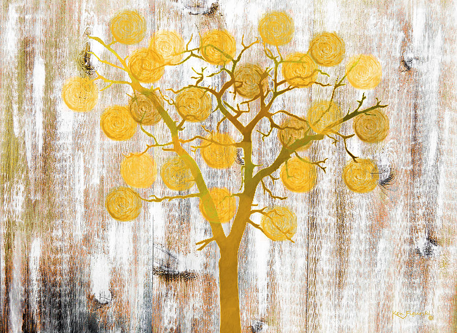 Orange Rustic Tree Art Mixed Media by Ken Figurski