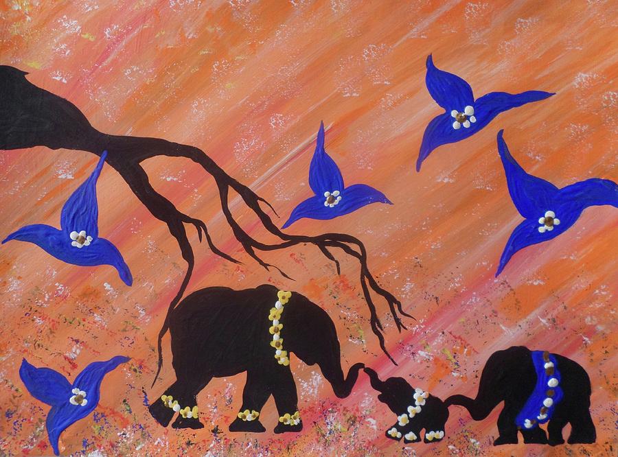 Orange safari nursery wall art Baby elephants nursery decor-baby animals painting original canvas  Painting by Geanna Georgescu