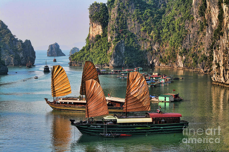 Orange Sails Asian Cruise Vietnam  Photograph by Chuck Kuhn