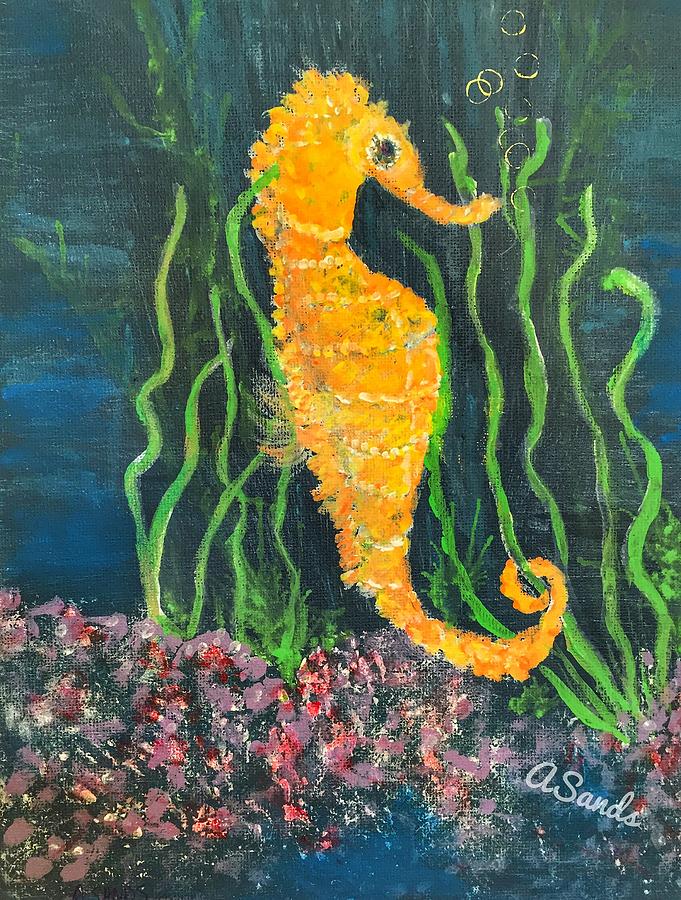 Orange Seahorse Painting by Anne Sands