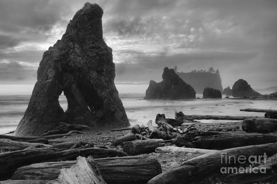 Orange Skies Over Ruby Beach Black And White Photograph by Adam Jewell