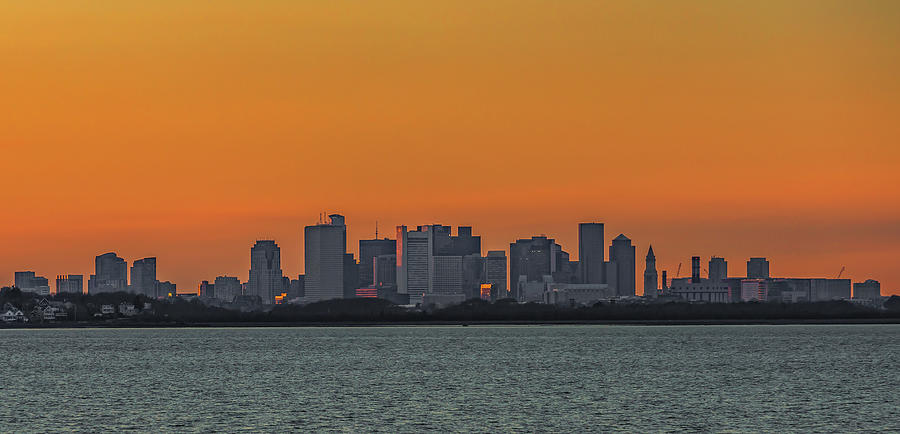Orange Sky during Sunset with the Boston Skyline Photograph by Brian MacLean
