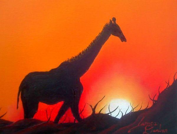 Orange Sky Giraffe Painting by James Dunbar