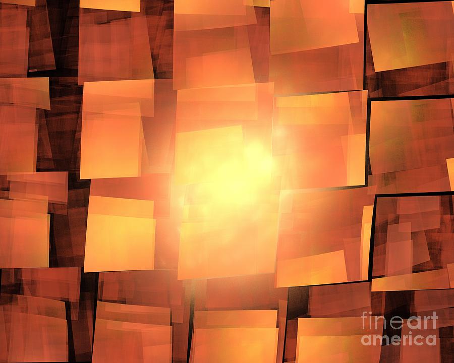 Abstract Digital Art - Orange Solar Cubea by Kim Sy Ok