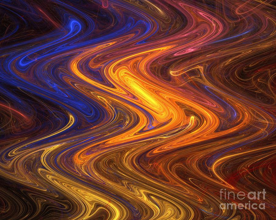 Primary Colors Digital Art - Orange Solar Waves by Kim Sy Ok