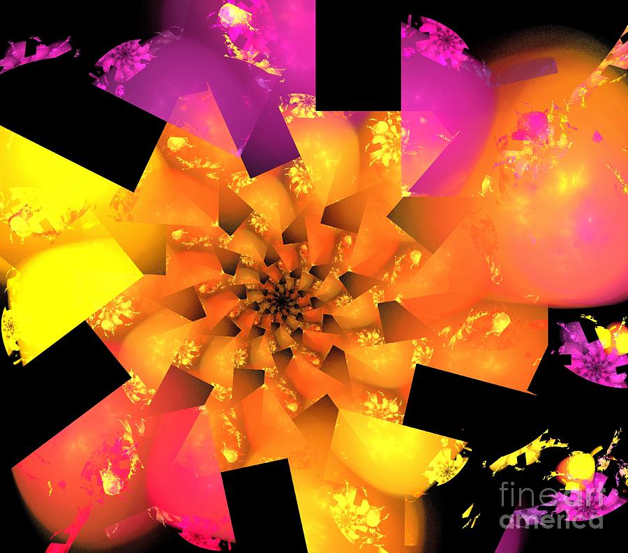 Abstract Digital Art - Orange Spiral Bloom by Kim Sy Ok