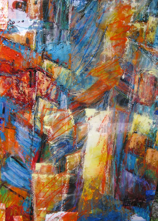 Abstract Mixed Media - Orange Square by Marcelle Hamelin