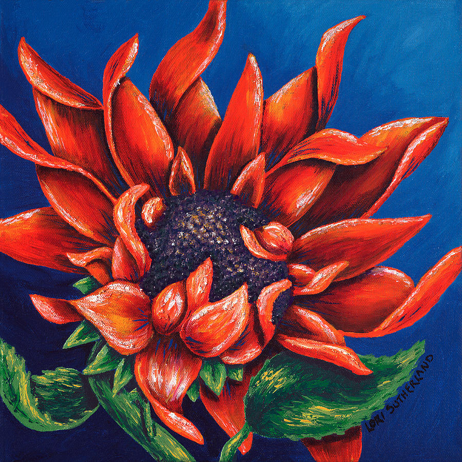 Orange Sunflower Painting by Lori Sutherland