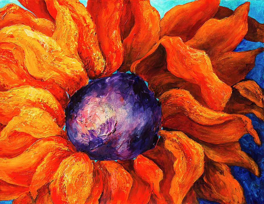 Orange Sunflower Painting by Sally Quillin