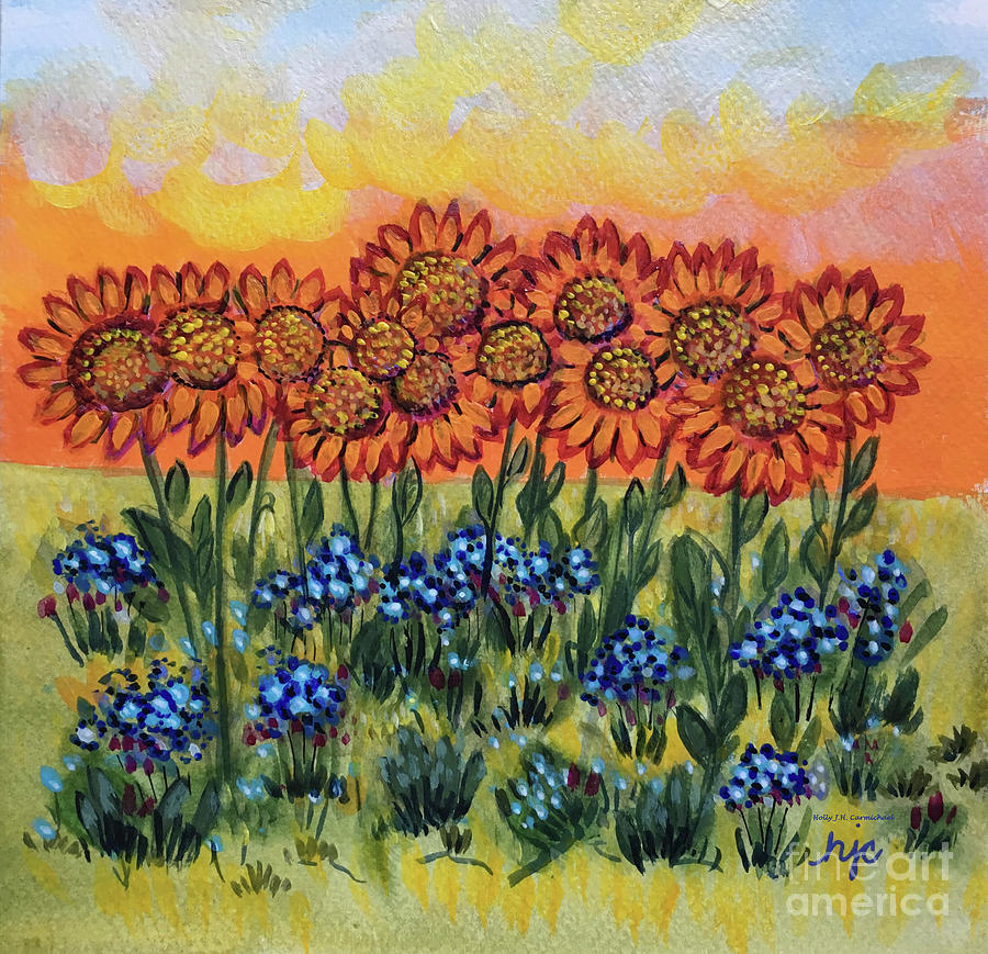 Orange Sunset Flowers Painting by Holly Carmichael