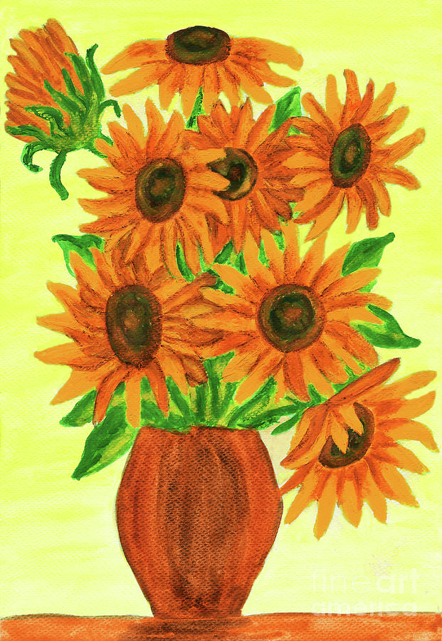 Orange sunflowers, painting Painting by Irina Afonskaya
