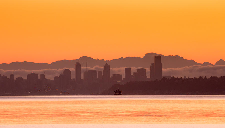 Seattle Skyline in Orange Photograph by E Faithe Lester