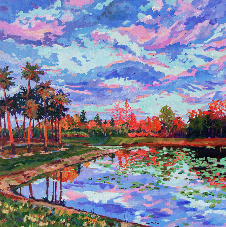 Orange Sunset at Lake Hart Painting by Heather Nagy