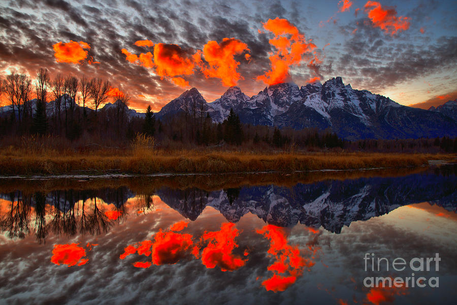 Orange Sunset Highlights Over The Tetons Photograph by Adam Jewell