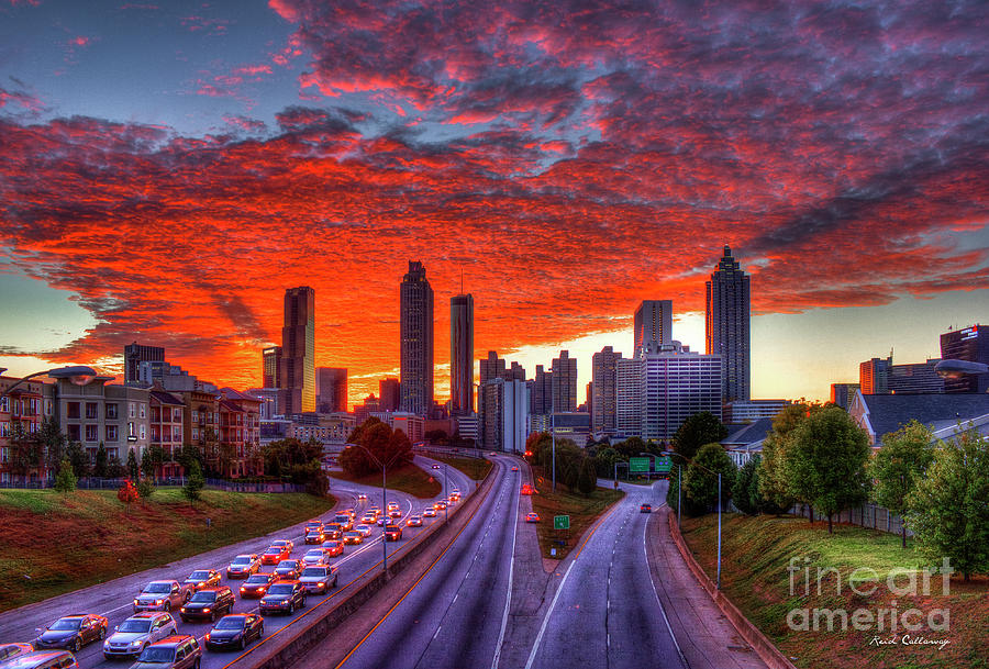 Orange Sunset Shadows Atlanta Cityscape Art Photograph by Reid Callaway
