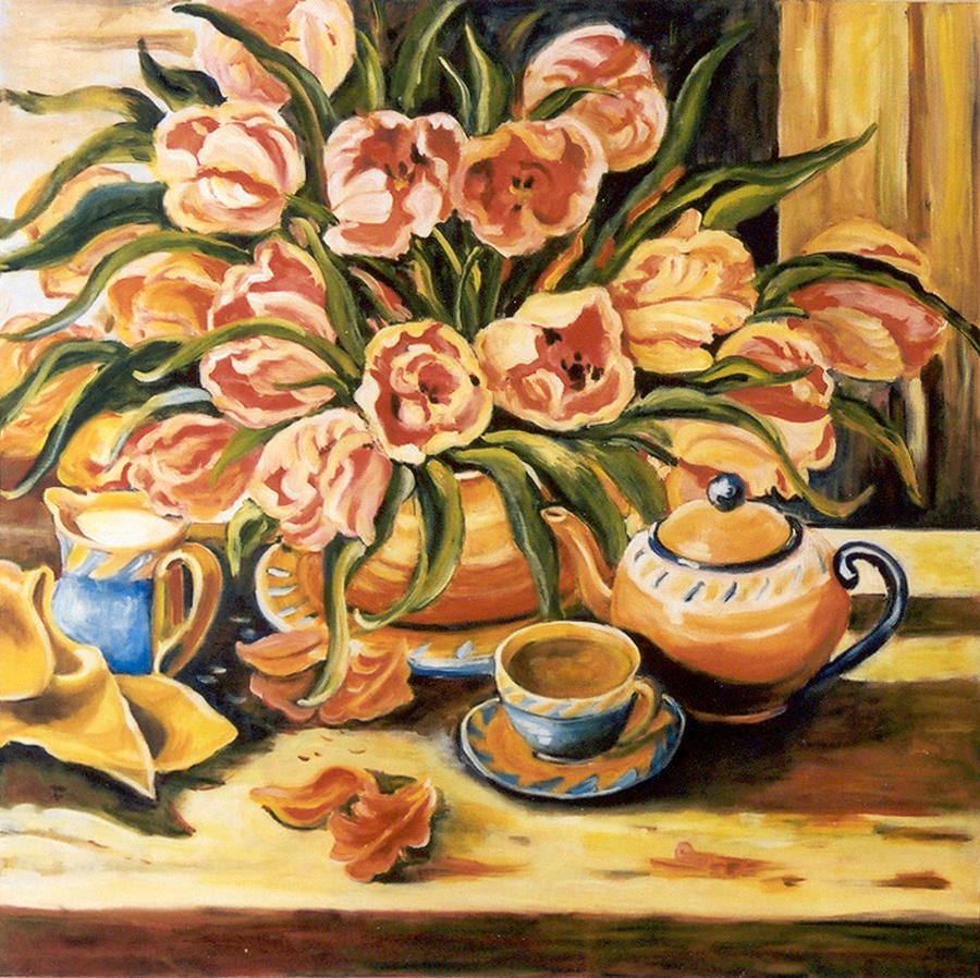 Orange Tea Servive Painting by Ingrid Dohm