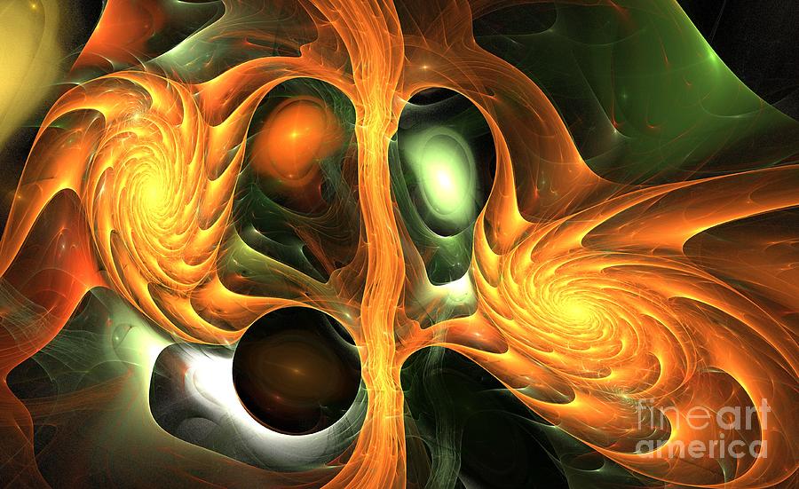 Abstract Digital Art - Orange Tree Swirls by Kim Sy Ok