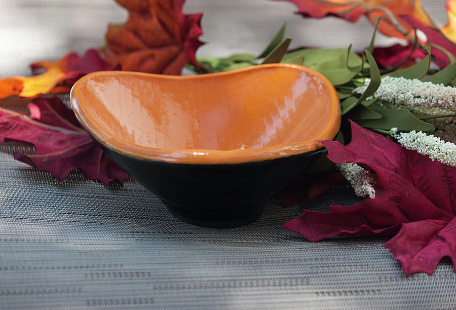 Bowl Ceramic Art - Orange Triangular Bowl by Suzanne Gaff