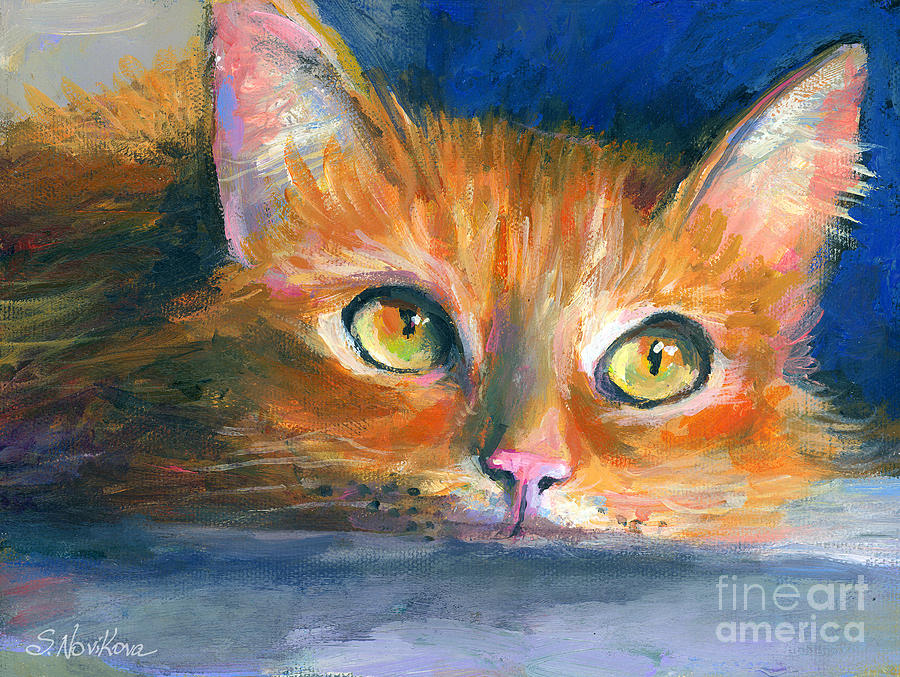 Pensive Drawing - Orange Tubby Cat painting by Svetlana Novikova
