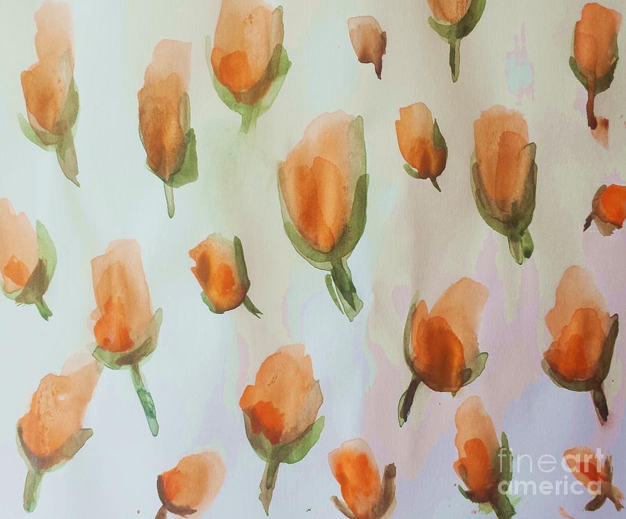 Orange tulips - pattern abstract Painting by Vesna Antic