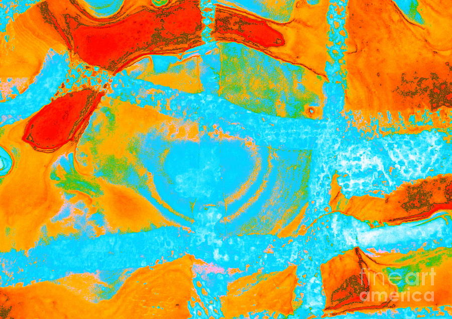 Abstract Digital Art - Orange Turquoise Off The Grid by Pamela Iris Harden