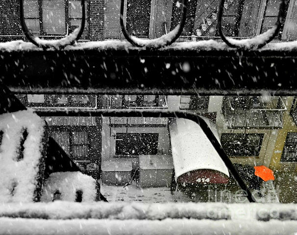 Orange Umbrella in the Snow - Winter in New York Photograph by Miriam Danar