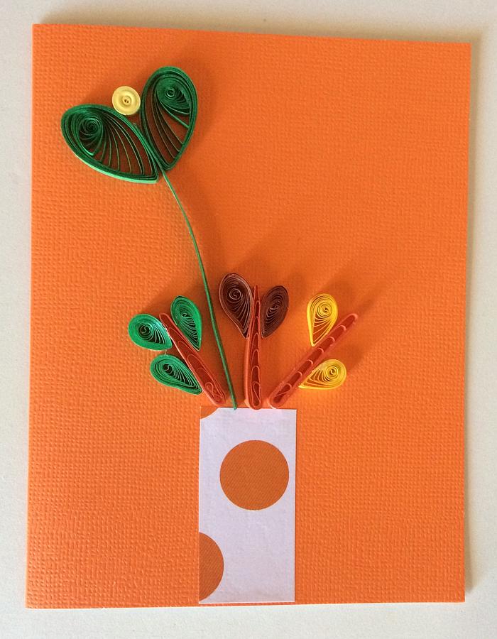 Orange Vase Handmade Quilling Greeting Card Mixed Media By Gay Dallek