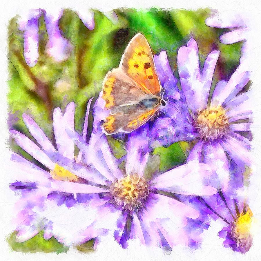 Spring Painting - Orange Wings and Purple Petals by Taiche Acrylic Art