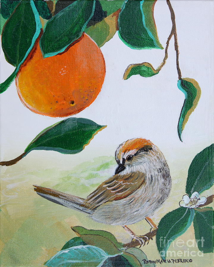 Nature Painting - Orange Zest Bird Painting by Robin Pedrero