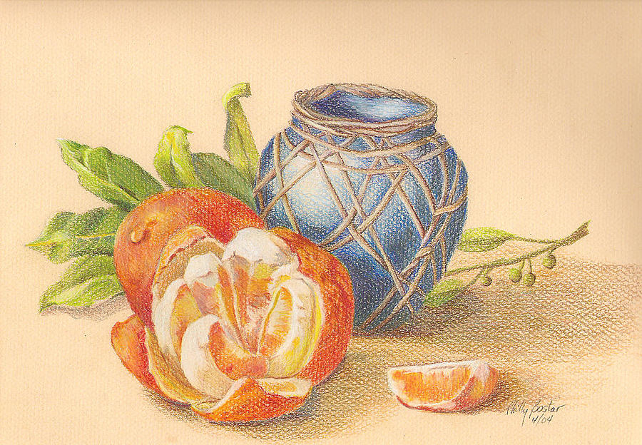 Oranges and Blue Drawing by Phillis Bostar Fine Art America