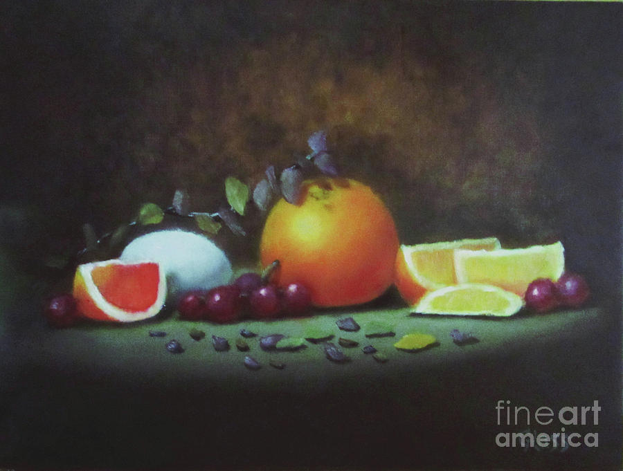 Still Life Painting - Oranges and Egg by Tina Glass