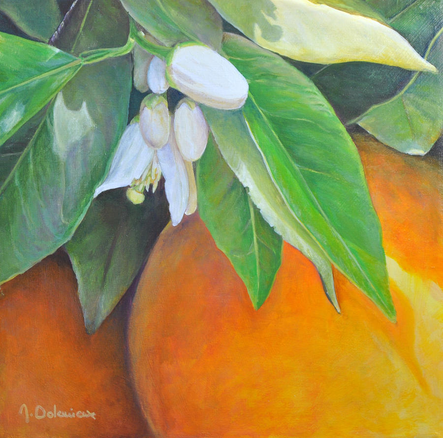 Oranges et Fleurs Painting by Muriel Dolemieux