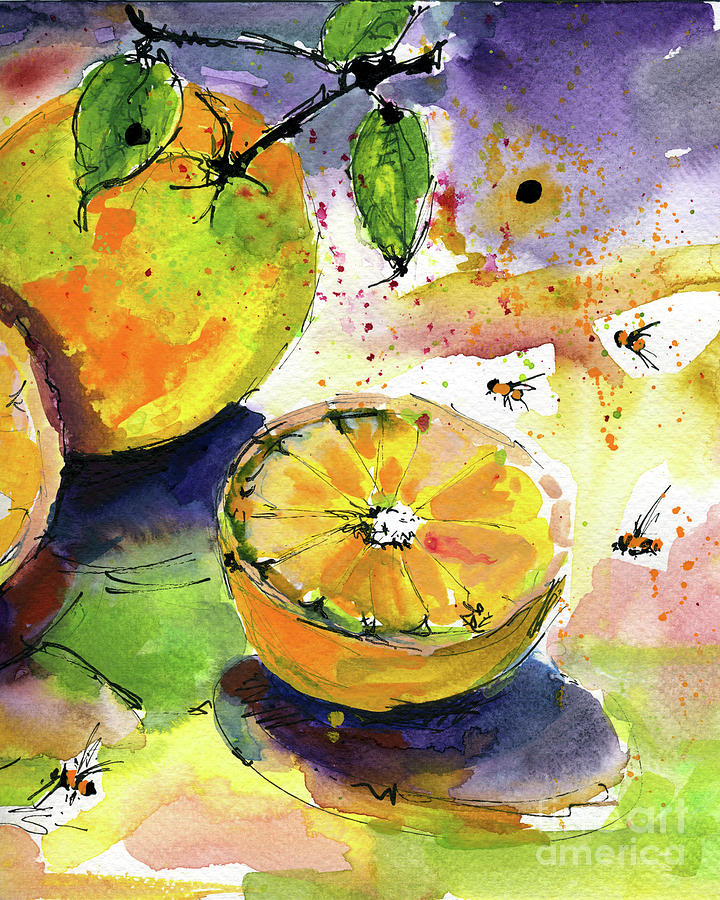 Oranges Fruit 2 Watercolor Paintings Painting by Ginette Callaway