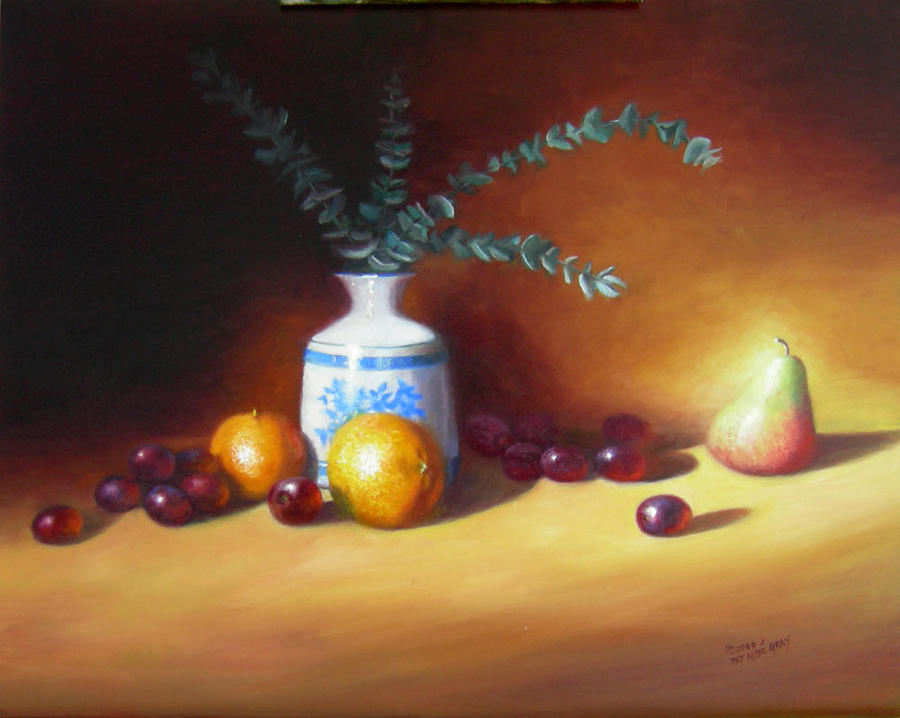 Oranges Pear and Eucalyptus Painting by Pat Aube Gray | Fine Art America