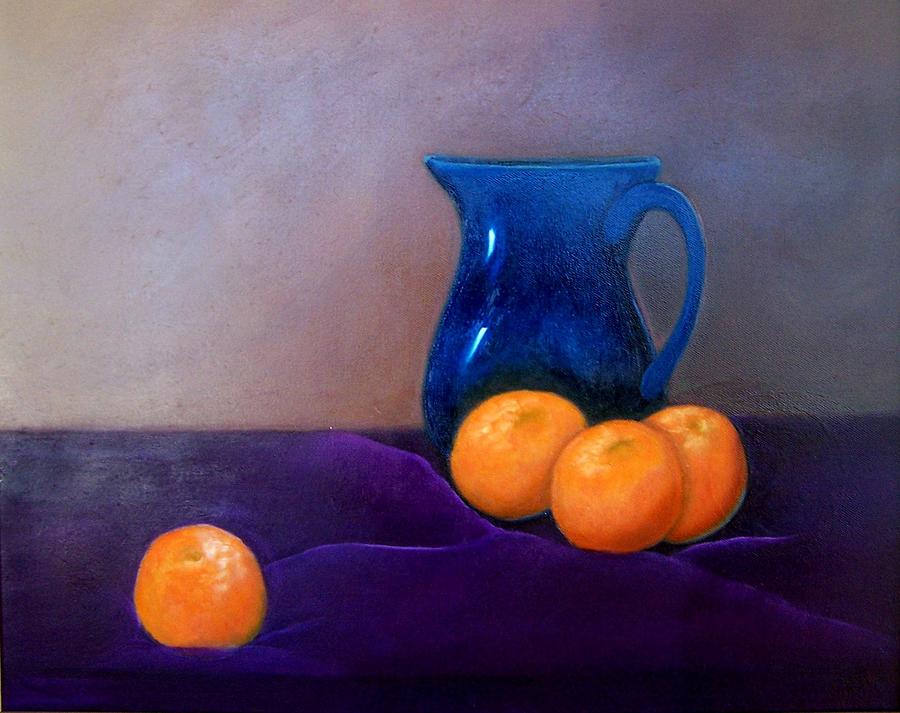Oranges with Blue Pitcher.......sold Painting by Susan Dehlinger