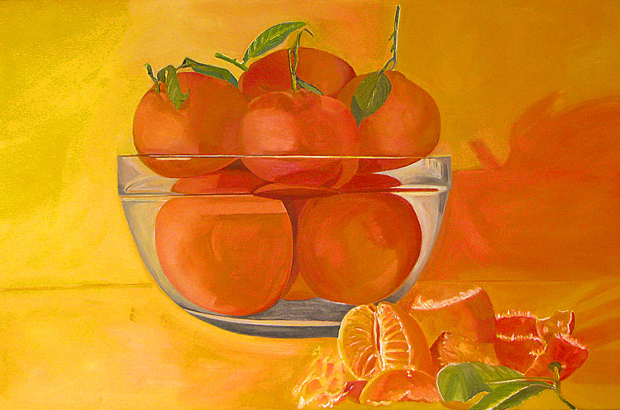 Oranges with one peeled Painting by Deborah Manetta | Fine Art America