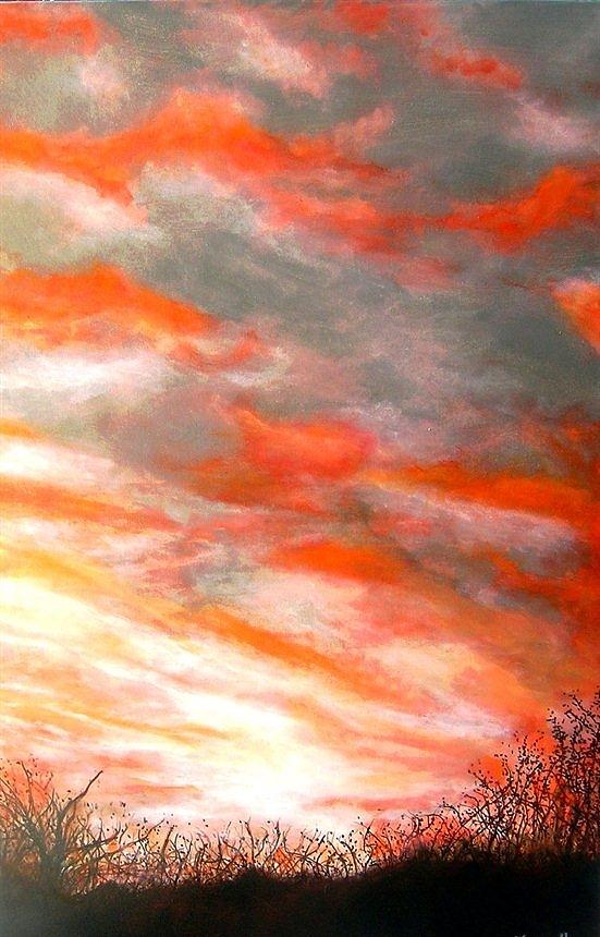 Orangey sky Painting by Marie-Line Vasseur