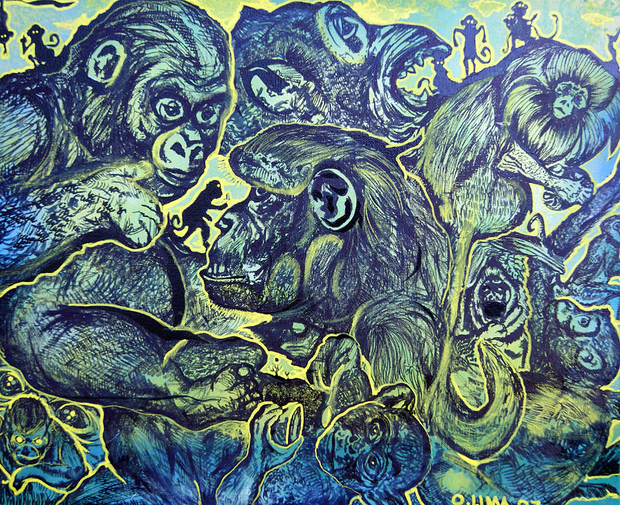 Monkey Painting - Orangutan  Maddess by Lorinda Fore