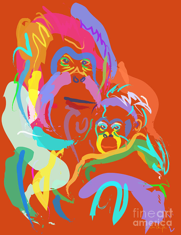 Orangutan mom and baby Painting by Go Van Kampen
