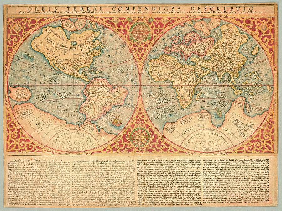 Orbis terrae compendiosa descriptio, map of world ca 1637 Painting by Vincent Monozlay