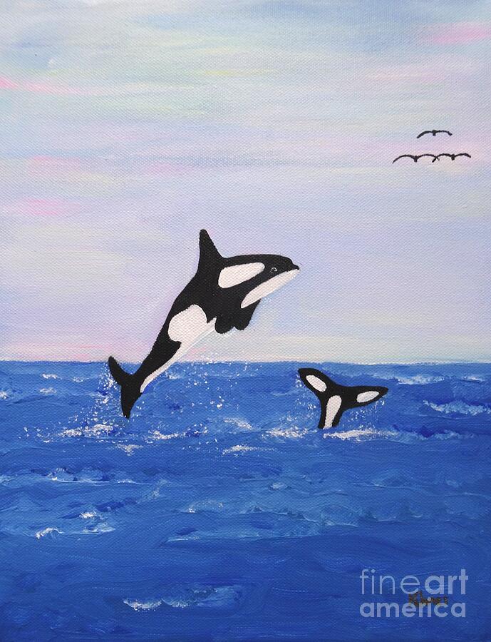 Orcas in the Morning Painting by Karen Jane Jones