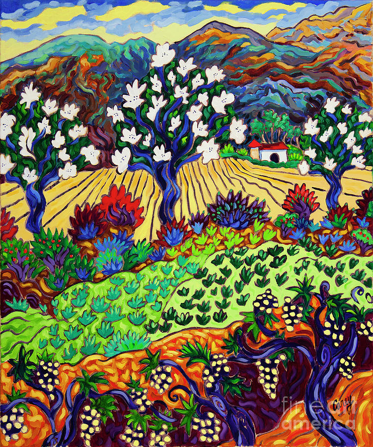 Orchard Dance Fruit and Flowers Painting by Cathy Carey