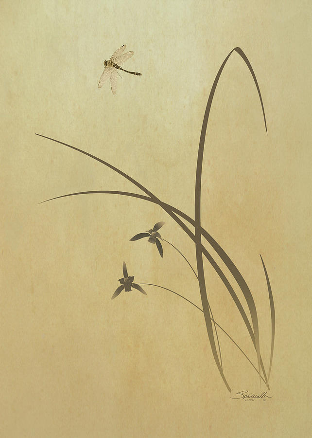Orchid And Dragonfly Digital Art by M Spadecaller