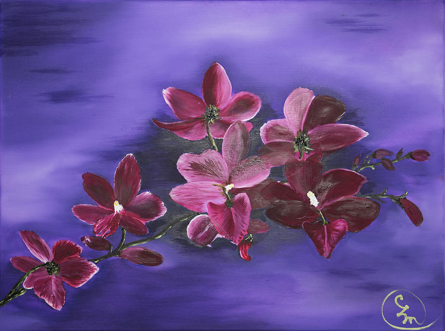 Orchid Blossoms on a Stem Painting by Stephen Daddona