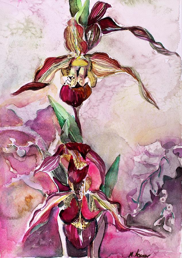 Orchid Slipper Foot Painting by Mindy Newman