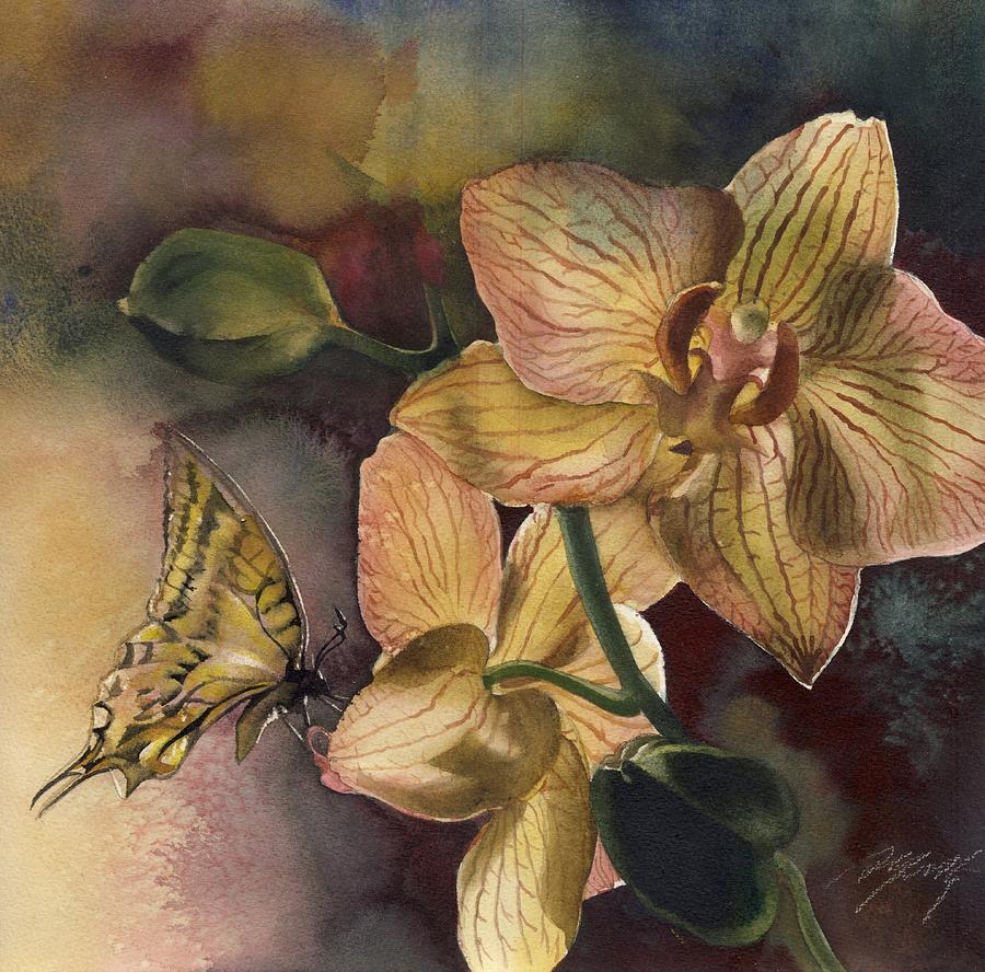 Orchid With Butterfly Painting by Alfred Ng