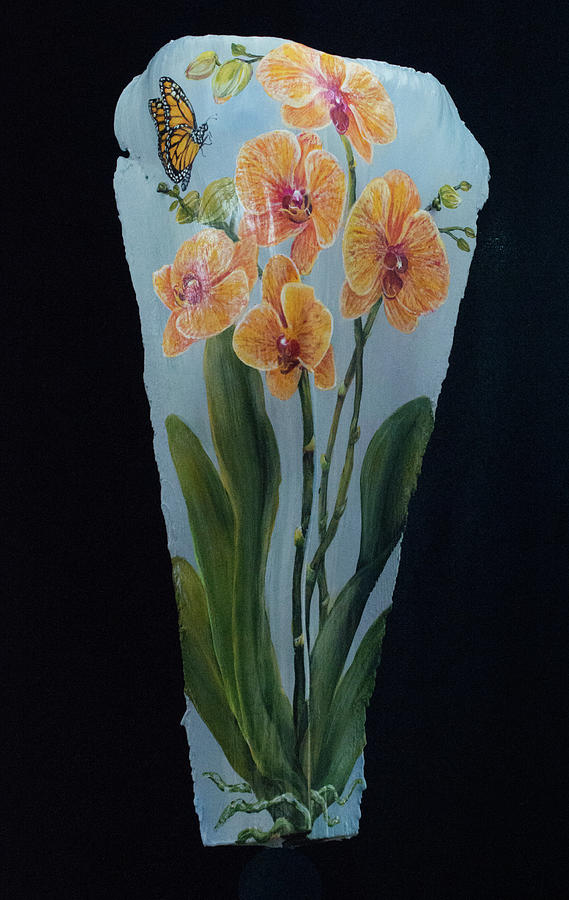 Orchid with Monarch Painting by Nancy Lauby