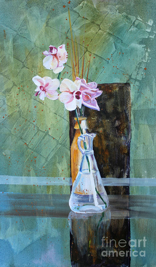 Orchids Painting - Orchids and a Rose by Janet Felts Orchids Painting - Orchids and a Rose by Janet Felts