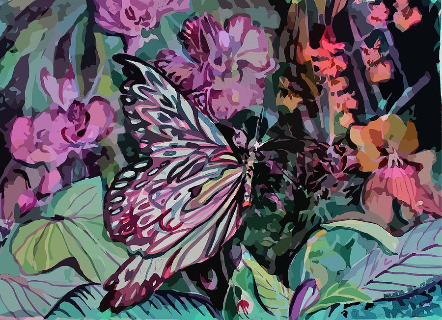 Orchids and Butterfly Painting by Mindy Newman